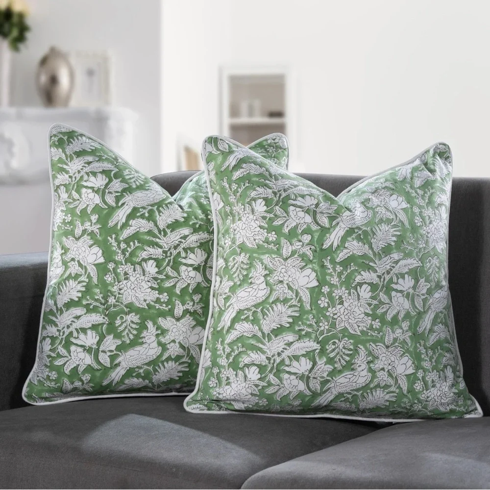CPC Block Print Set Of 2 18x18 Throw Pillow Covers